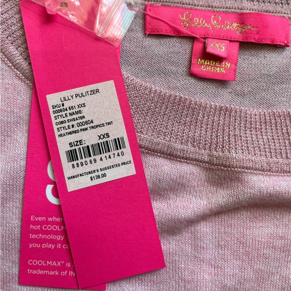 New Lilly Pulitzer pink Cobo oversized cool max light weight twee sweater.  XXS - Picture 7 of 14